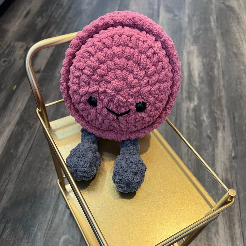 Pink Macaron Crochet Handcrafted Plushie made from Soft Snuggle Yarn